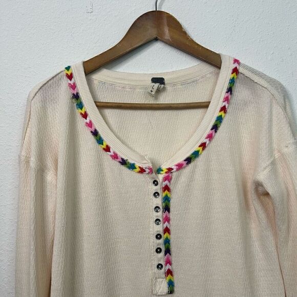 We The Free Henley Rainbow Thermal Top Long Sleeve Multicolor Scoop Neck Size L - Picture 2 of 10